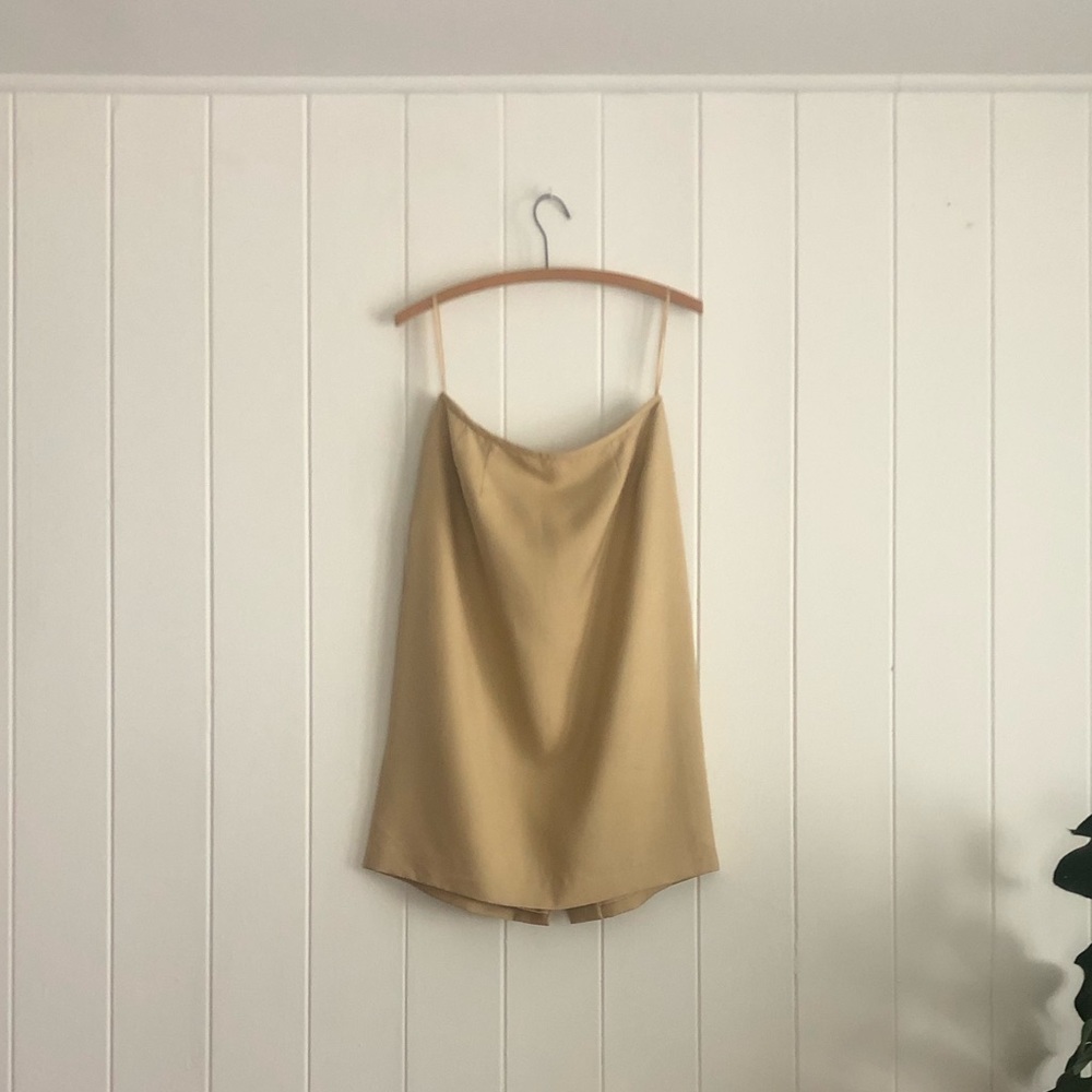 Tan 100% Silk Pencil Skirt